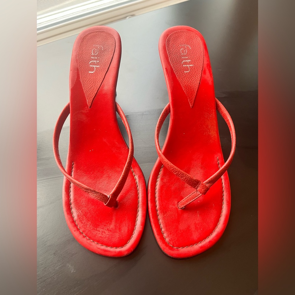 Red Slip-On Thong Heels